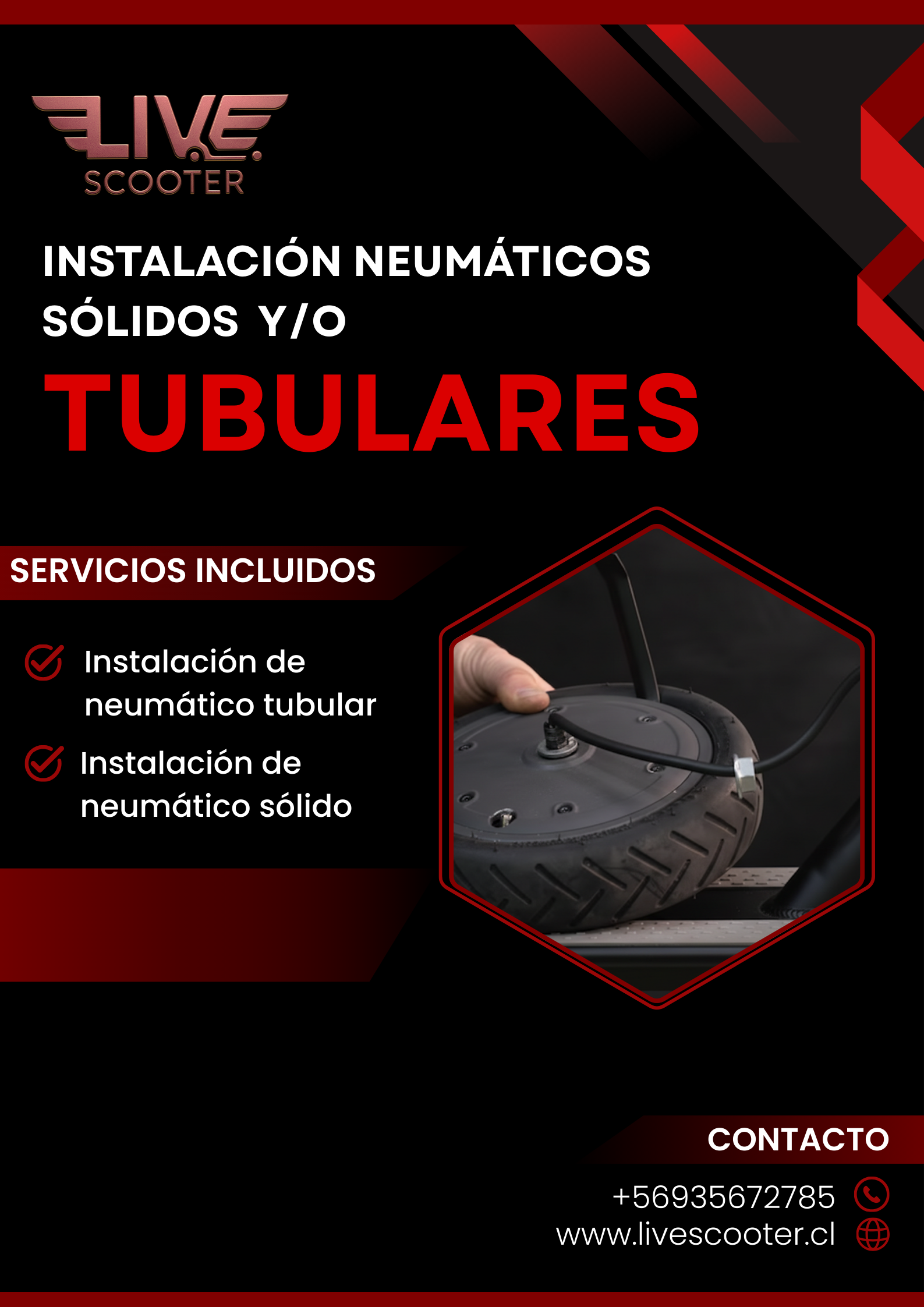 Servicio de instalación de neumáticos tubulares o sólidos. C/U